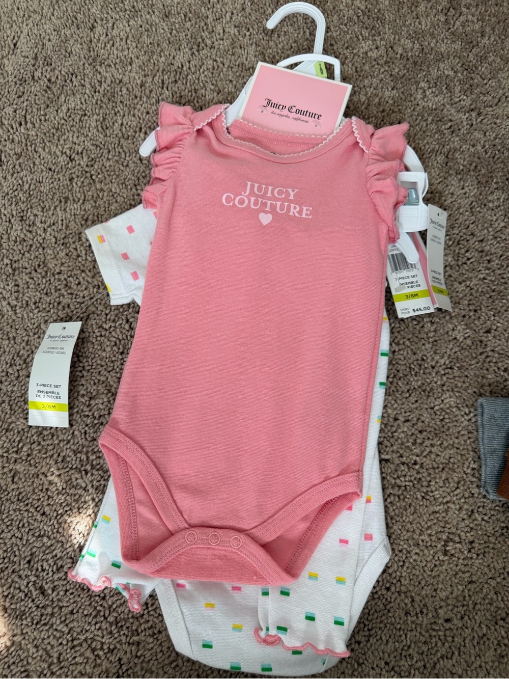 Juicy Couture Pink Ruffle-Sleeve Bodysuit 3 piece set (New)